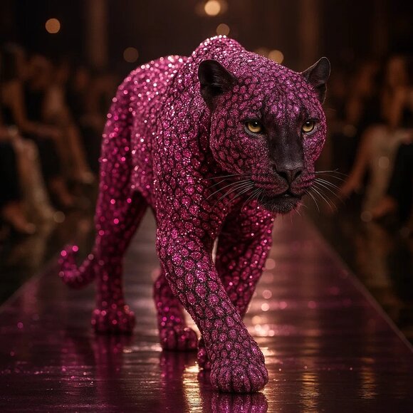 Glam Panther Runway Art Print – Sparkling Pink Leopard Design –CARDSTOCK - Picture 1 of 1